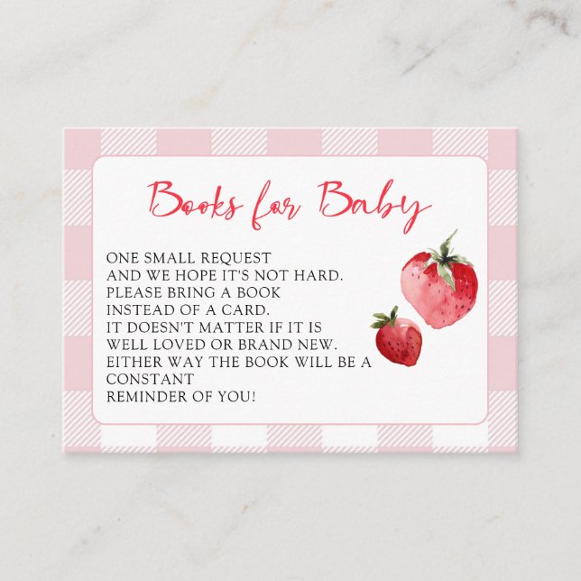 Berry Sweet Strawberry Baby Shower Book Request Tilläggskort (Framsida)