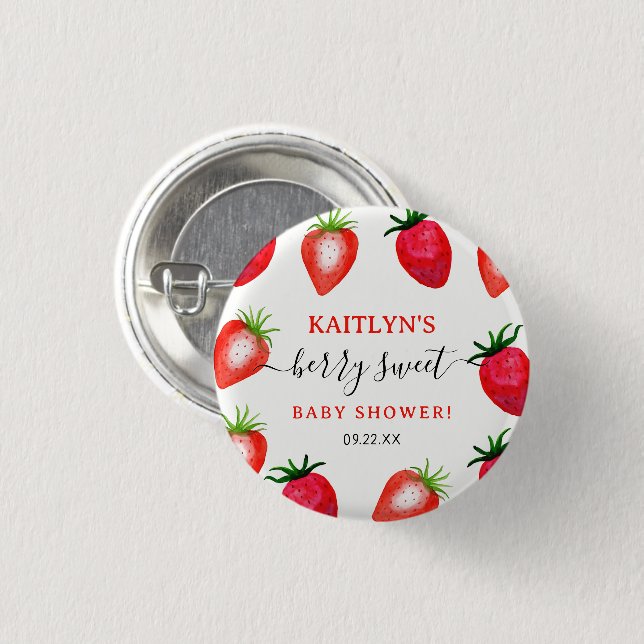 Berry Sweet Strawberry Baby Shower Favor Knapp (Framsida & baksida)