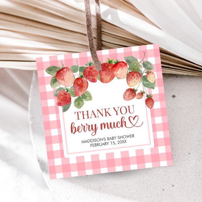 Berry Sweet Strawberry Baby Shower Gåvor Etiketter (Strawberry Baby Shower Favor Tags)
