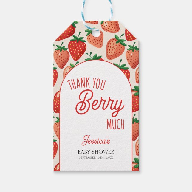 Berry Sweet Strawberry Baby Shower Gift Märkre Presentetikett (Framsidan)