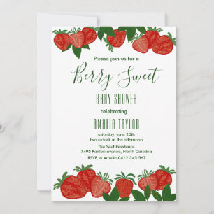 Berry Sweet Strawberry Baby Shower Girl Inbjudningar
