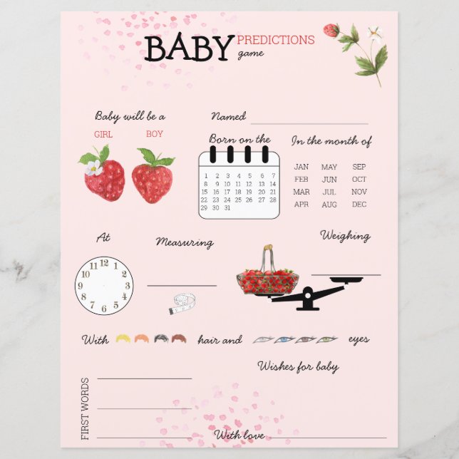 Berry Sweet Strawberry Baby Shower Guessing Game (Framsida)