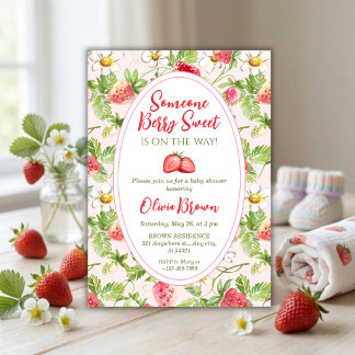 Berry Sweet Strawberry Baby Shower Inbjudningar