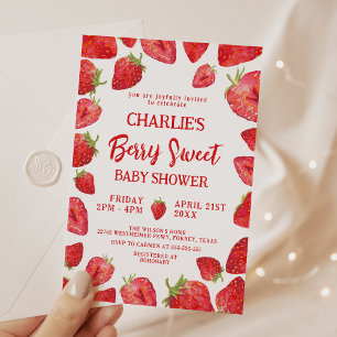 Berry Sweet Strawberry Baby Shower Inbjudningar