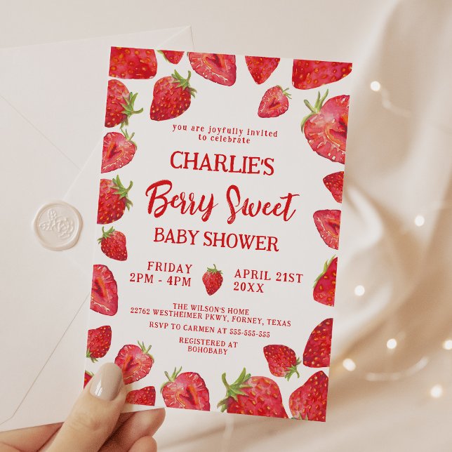 Berry Sweet Strawberry Baby Shower Inbjudningar (Skapare uppladdad)