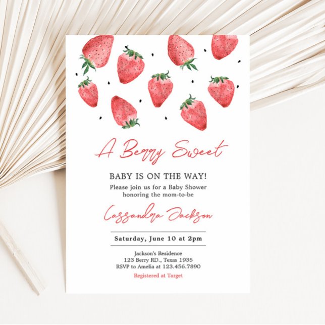 Berry Sweet Strawberry Baby Shower Inbjudningar (Red Strawberry Baby Shower Invitation)
