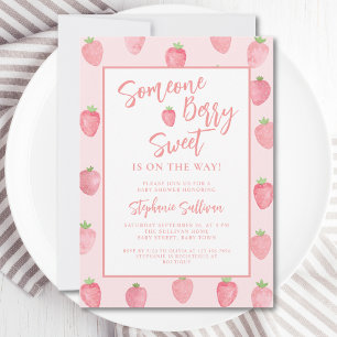 Berry Sweet Strawberry Baby Shower Inbjudningar