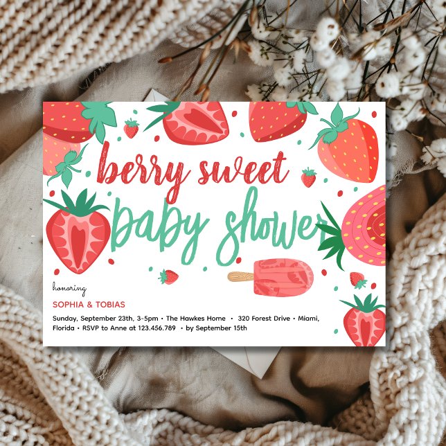 Berry sweet strawberry baby shower inbjudningar (Skapare uppladdad)