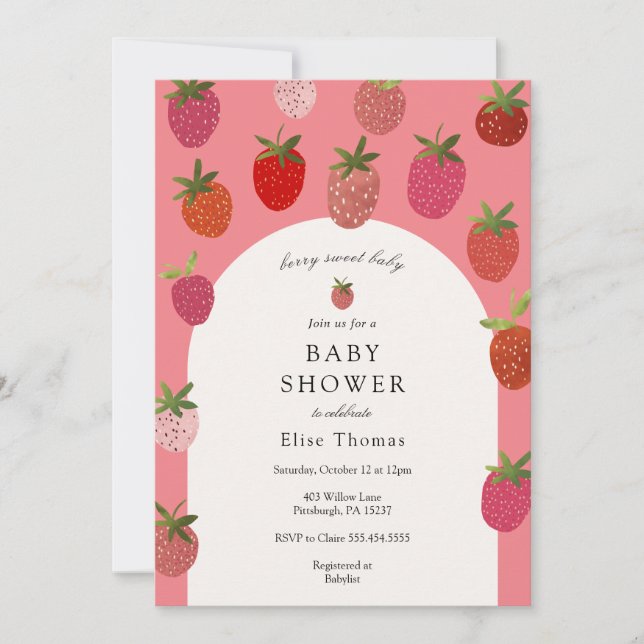 Berry Sweet Strawberry Baby Shower Inbjudningar (Framsida)