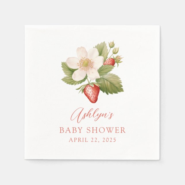 Berry Sweet Strawberry Baby Shower Napkin Pappersservett (Framsidan)