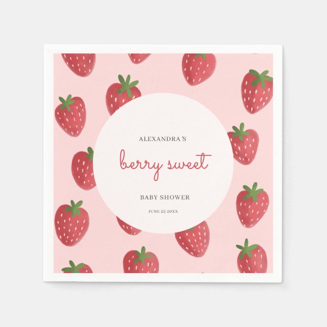 Berry Sweet Strawberry Baby Shower Pappersservett (Framsidan)