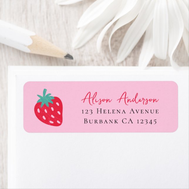 Berry Sweet Strawberry Baby Shower Returadress Returadress Etikett (Insitu)