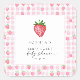 Berry Sweet Strawberry Baby Shower Square Sticker Fyrkantigt Klistermärke