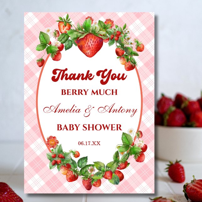 Berry Sweet Strawberry Baby Shower Tack Kort (Skapare uppladdad)