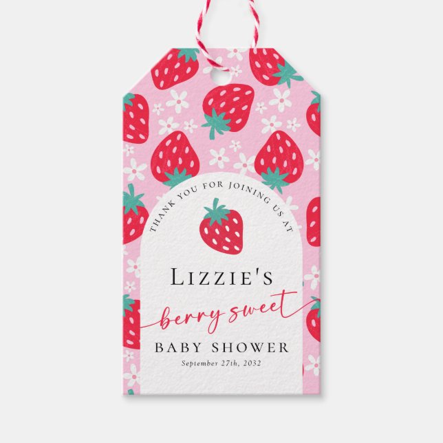 Berry Sweet Strawberry Baby Shower Tack Presentetikett (Framsidan)