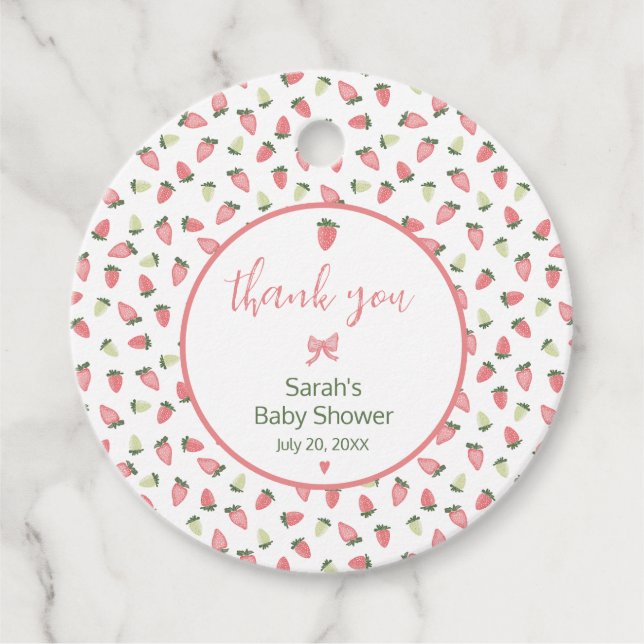 Berry Sweet Strawberry Baby Shower Thank You Gåvor Etiketter (Framsida)