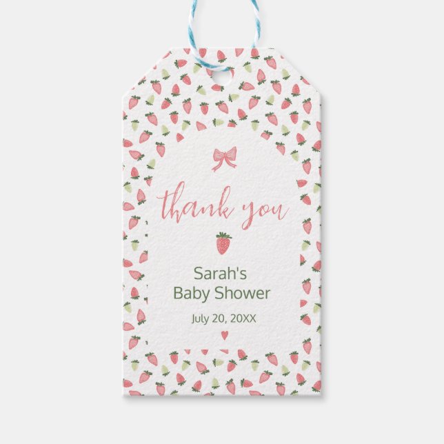 Berry Sweet Strawberry Baby Shower Thank You Presentetikett (Framsidan)