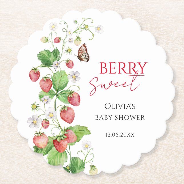 Berry Sweet Strawberry Baby Shower Underlägg Papper (Framsida)