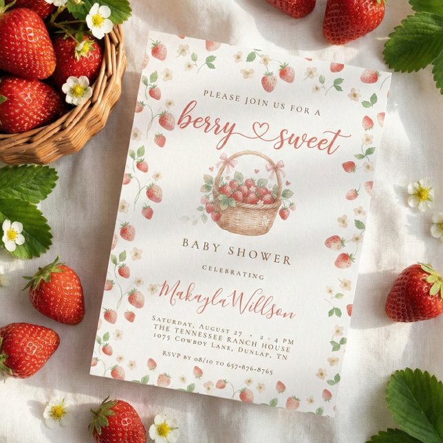 Berry Sweet Strawberry Basket Baby Shower Inbjudningar (Skapare uppladdad)