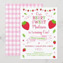Berry Sweet Strawberry Birthday Inbjudningar