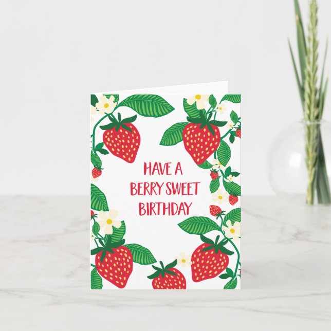 Berry Sweet Strawberry Birthday Kort (Framsida)