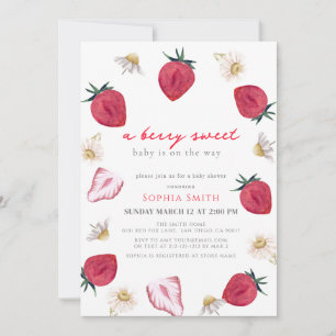 Berry Sweet Strawberry Blommigt Girl Baby Shower Inbjudningar