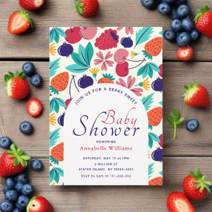 Berry Sweet Strawberry Blueberry Baby Shower Inbjudningar