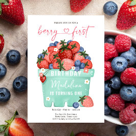 Berry Sweet Strawberry Blueberry Första födelsedag Inbjudningar