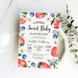 Berry Sweet Strawberry Blueberry Girl Shower Inbjudningar