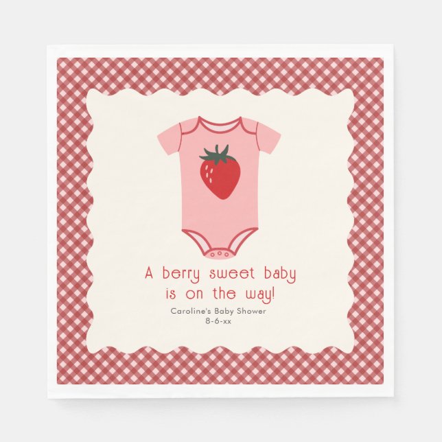 Berry Sweet Strawberry Bodydress Baby Shower Pappersservett (Framsidan)