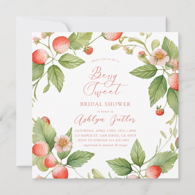 Berry Sweet Strawberry Bridal Shower Invitation Inbjudningar (Framsida)