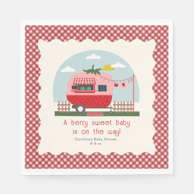 Berry Sweet Strawberry Camper Baby Shower Pappersservett (Framsidan)