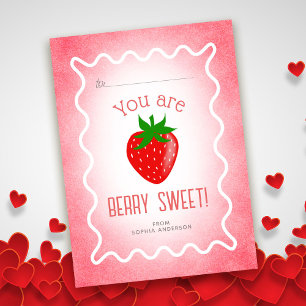 Berry Sweet Strawberry Classroom Valentine Anteckningskort