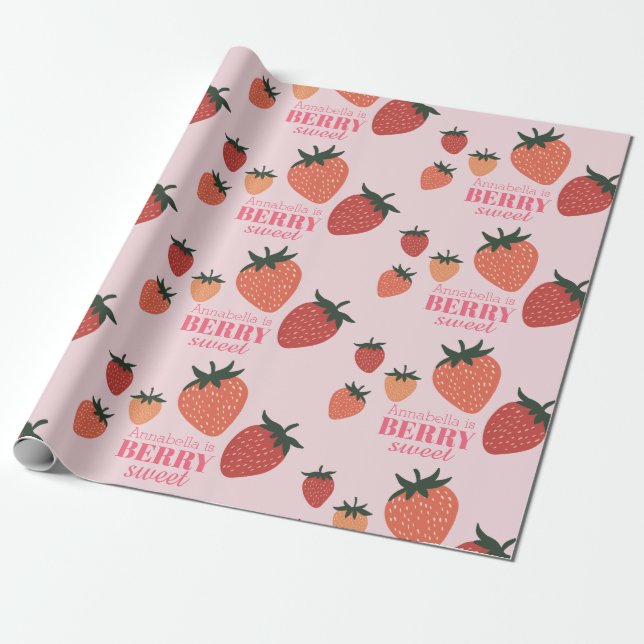 Berry Sweet Strawberry Custom Name Rosa Presentpapper (Utrullad)