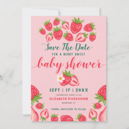 Berry Sweet Strawberry Cute Rosa Baby Shower Spara Datumet