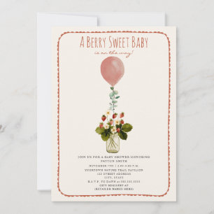 Berry Sweet Strawberry Doodle Girl Baby Shower Inbjudningar