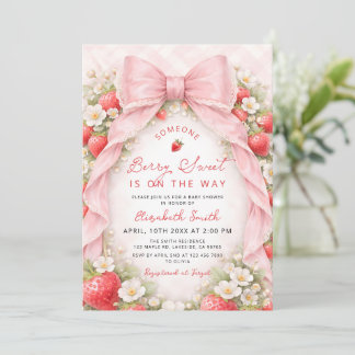 Berry Sweet Strawberry Elegant Girl Baby Shower Inbjudningar