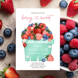 Berry Sweet Strawberry Farmers Market Baby Shower Inbjudningar