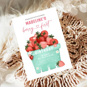 Berry Sweet Strawberry Farmers Market Birthday Inbjudningar