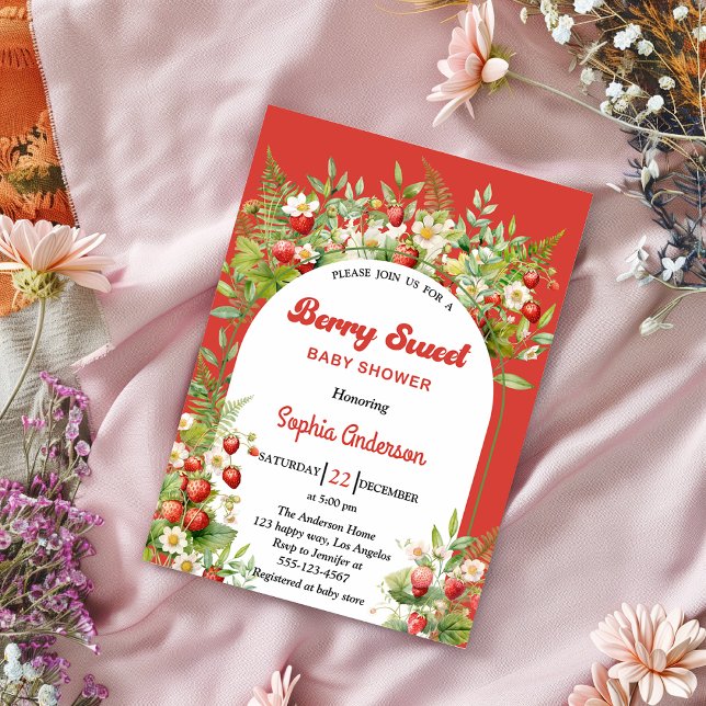 Berry Sweet Strawberry | Floral Baby Shower Inbjudningar (Skapare uppladdad)