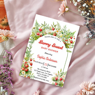 Berry Sweet Strawberry | Floral Baby Shower Inbjudningar