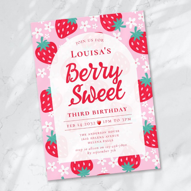 Berry Sweet Strawberry Födelsedagsfest Inbjudningar (Skapare uppladdad)