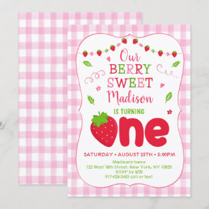 Berry Sweet Strawberry Första födelsedagen Inbjudningar
