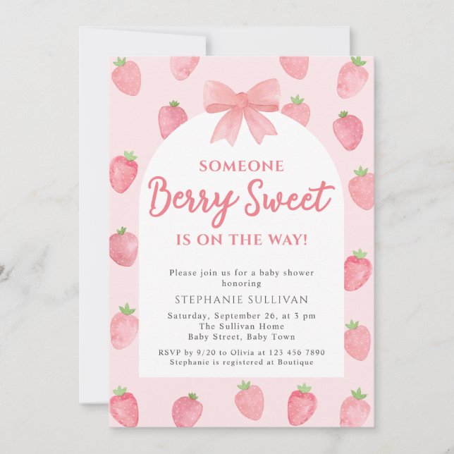 Berry Sweet Strawberry Girl Baby Shower  Inbjudningar (Framsida)