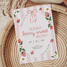 Berry Sweet Strawberry Girl Birthday-inbjudan