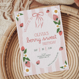 Berry Sweet Strawberry Girl Birthday-inbjudan Inbjudningar