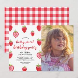 Berry Sweet Strawberry Girl Birthday Inbjudningar