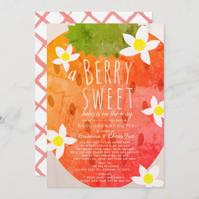 Berry Sweet Strawberry Girl Shower by Mail Inbjudningar (Fram/baksida)