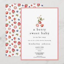 Berry Sweet Strawberry Girl Shower-inbjudan