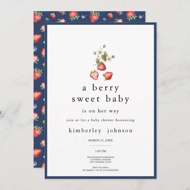 Berry Sweet Strawberry Girl Shower-inbjudan Inbjudningar (Fram/baksida)